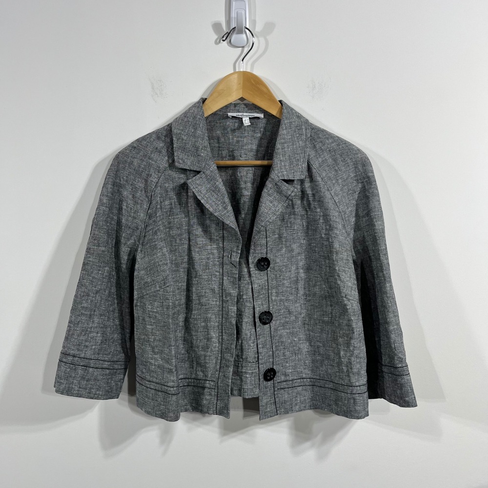 Steilmann Linen Cotton Cropped Jacket 3/4 Sleeve Womens 12 Lagenlook Old Money